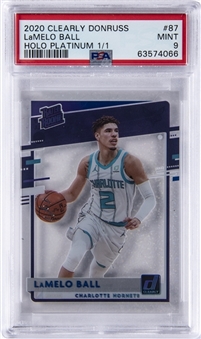 2020-21 Panini Donruss Clearly Platinum Holo #87 LaMelo Ball Rookie Card (#1/1) - PSA MINT 9